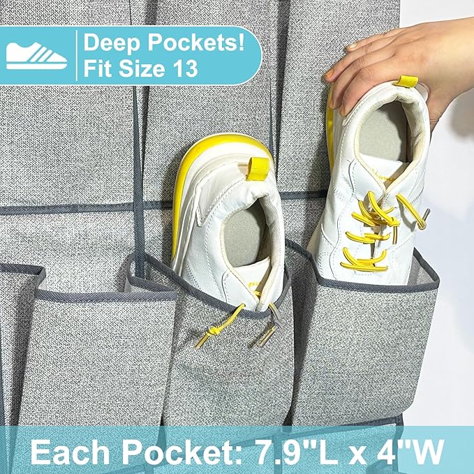35 Pockets Over the Door Shoe Organizer, Hanging Door Shoe Rack for Closet, Large Shoe Storage Holder Zapateras Organizer for Shoes (Grey)-NeatNest