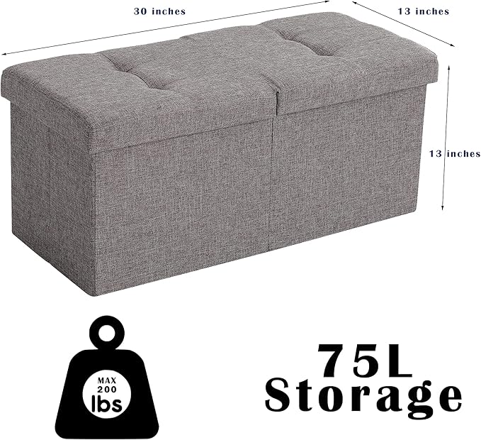 CUYOCA Storage Ottoman Bench Foldable Seat Footrest Shoe Bench End of Bed Storage with Flipping Lid, 75L Storage Space, 30 inches Velvet Pink-NeatNest