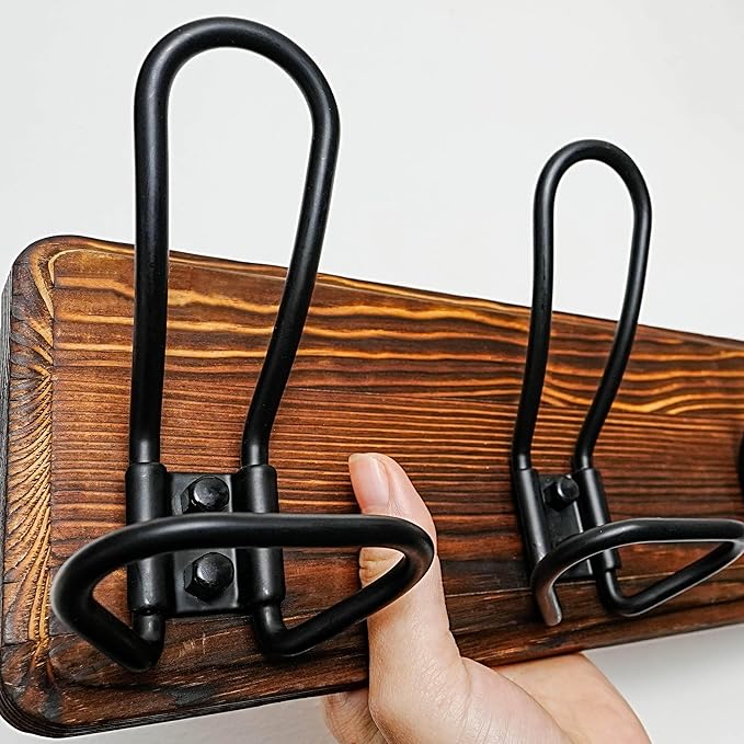 Dseap Coat Rack Wall Mounted - Heavy Duty Farmhouse Rustic Wall Coat Hanger with 5 Wire Hooks for Clothes Hat Jacket Towel, RusticWire, G25A, Black, Pack of 2-NeatNest