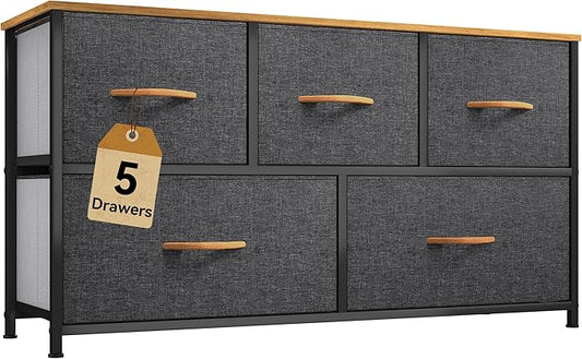 DWVO Dresser TV Stand, Fabric Tower with 5 Drawers, Dresser for Bedroom, Storage Tower, Chest of Drawers for Closet-NeatNest