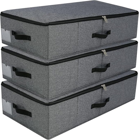 AMJ Large Under Bed Storage Containers, 3 Pack Closet Organizers Bins, Foldable Closet Organizers Storage for Blankets, Towels, Comforter, Sweaters, Linen Sheets, Wrapping Paper (Black Grey)-NeatNest