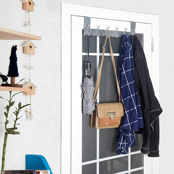 WEBI Over The Door Hooks:Door Hanger Over The Door Towel Rack,Door Coat Towel Hanger Door Coat Rack 6 Hooks for Hanging Clothes,Jacket,Hats,Bathroom,White