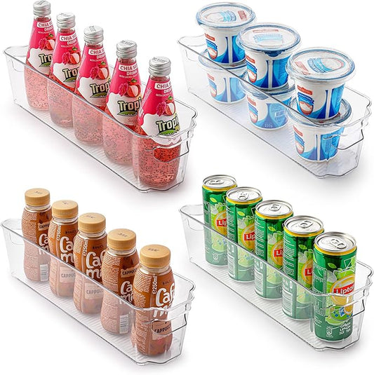Zulay 4 Pack Clear Refrigerator Organizer Bins - Narrow Fridge Organizers and Storage Clear - Ideal Freezer Organizer Bins, Refrigerator Storage Containers, Kitchen Cabinets, Pantry Organization