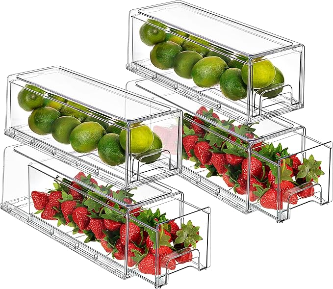 Sorbus Small Wide Clear Storage Drawers (4 Pack) – Stackable Pull-Out Storage Bins for Fridge, Pantry, and Cabinet Organization – Acrylic Drawer Organizers-NeatNest
