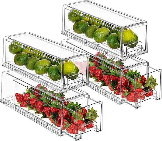Sorbus Small Wide Clear Storage Drawers (4 Pack) – Stackable Pull-Out Storage Bins for Fridge, Pantry, and Cabinet Organization – Acrylic Drawer Organizers-NeatNest