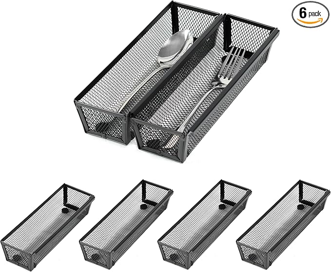 ihomecooker Mesh Tray Silverware Drawer Organizer, Utensil Cutlery Tray Office Supplies with Interlocking Arm Drawer Dividers Organizer for Flatware, Knives,Home,Office, School,Bedroom 9X3＂Black…-NeatNest