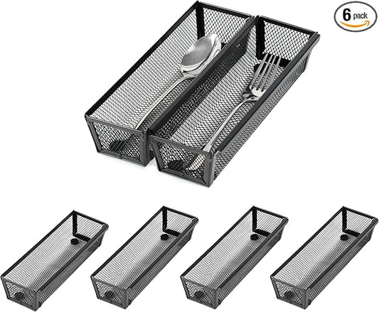 ihomecooker Mesh Tray Silverware Drawer Organizer, Utensil Cutlery Tray Office Supplies with Interlocking Arm Drawer Dividers Organizer for Flatware, Knives,Home,Office, School,Bedroom 9X3＂Black…-NeatNest