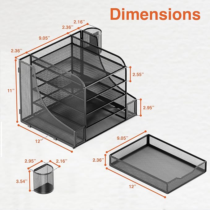 EVOOMI 5 Tier Mesh Desk Organizer PLUS - The Upgraded Time, Space & Sanity Saving Desktop Organizer System for Productivity Success - Ideal Pencil File Paperclip Post It Holder Mail Folder Organizer