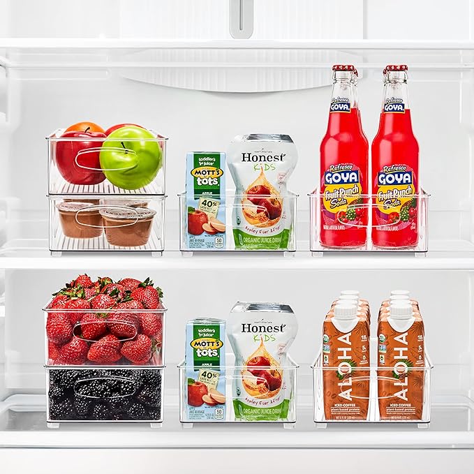 Sorbus Stackable Refrigerator Organizer Bins - Clear Storage Bins for Kitchen Pantry, Freezer & Fridge Organization - Food Organizing Plastic Containers with Handles for Countertops & Drawers (4 Pack)-NeatNest