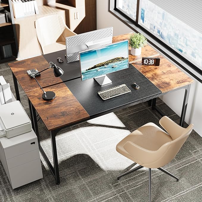 Huuger Computer Desk, 63 Inch Office Desk, Gaming Desk Writing Desk, Work Desk for Home Office, Study, Modern Simple Desk, Large Legroom, Metal Frame, Rustic Brown and Black-NeatNest