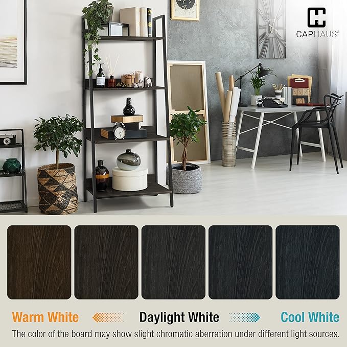 CAPHAUS 5 Tier Ladder Bookshelf, 24 Inch Width Free Standing Shelf, Bookcase Shelf Storage Rack Organizer, Industrial Book Shelves for Home Office, Living Room, Kitchen, Black Wooden Shelves-NeatNest