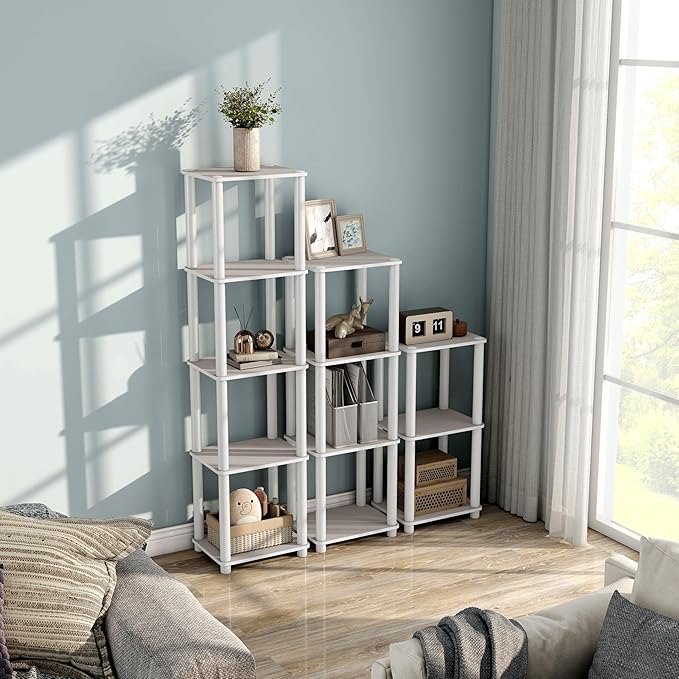 HOMES: Inside + Out Apexa Modern 3-Tier Narrow Shelving Units, Collectibles Display Shelves, Easy Assembly Standing Shelf, Home Storage Organizer for Living Room, Bedroom, Office, Taupe Grey