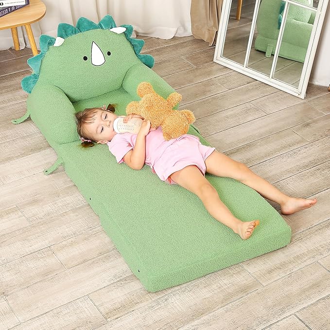 Foldable Kids Sofa, Triceratops Toddler Couch with Tri Folding Foam Cushions, Comfy Kids Couch for Age 3-6-NeatNest