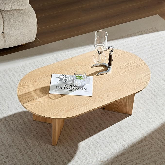 KEVINSPACE W39.37 Oval Coffee Table for Living Room Home Modern with Design CoffeeTable Legs Wood Accent Center Table Mid Century Minimalist Tea Table Cocktail Table Office Oak