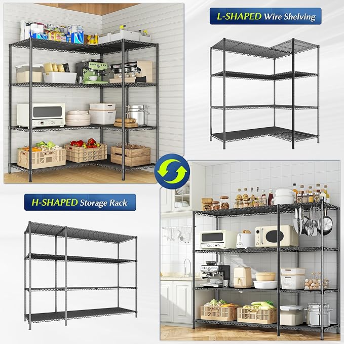 52.36''W Storage Shelves Metal Shelving Unit Load 1120LBS 4 Tier Wire Shelving for Storage Rack Adjustable Garage ShelvingGHeavy Duty for Pantry Kitchen Garage,52.36Wx13.78Dx59H,2PCS-NeatNest