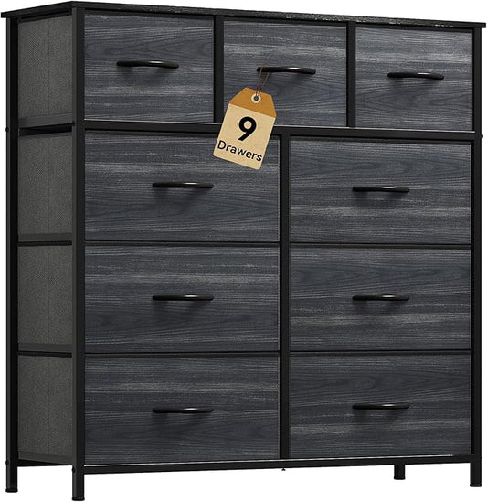 DWVO Dresser with 9 Drawers - Fabric Storage Tower, Organizer Unit for Living Room, Hallway - Sturdy Steel Frame, Wooden Top & Easy Pull Fabric Bins-NeatNest