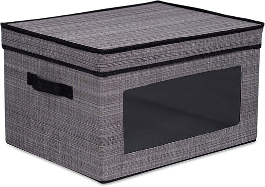 Internet's Best Storage Box with Window - Durable Storage Bin Basket Containers with Lids and Handles - Clothes Nursery Toys Organizer - Grey-NeatNest