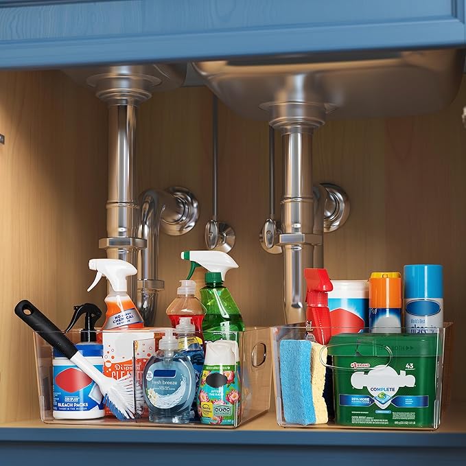 ClearSpace Plastic Storage Bins with Divider – Perfect Kitchen Organization or Pantry Storage – Fridge Organizer, Pantry Organization and Storage Bins, Cabinet Organizers, 2 Pack-NeatNest