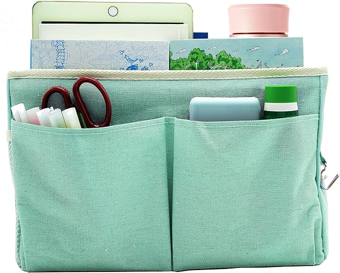 2-Pack Bedside Caddy Bedside Hanging Storage Basket Multi-Function Organizer Caddy for Bunk and Hospital Beds Dorm Rooms Bed Rails, Can be Placed Glasses Books Mobile Phones（2pcs Green）-NeatNest