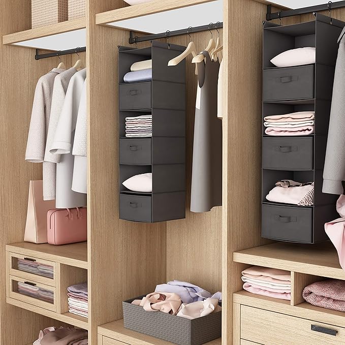 MAX Houser 6 Tier Shelf Hanging Closet Organizer, Closet Hanging Shelf with 2 Sturdy Hooks for Storage, Foldable (Grey-D3)-NeatNest