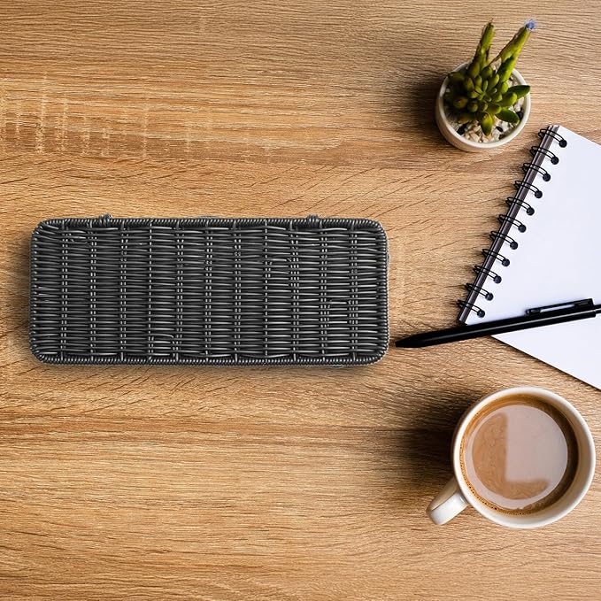Delamu Handmade Rattan Cable Management Box, Cord Organizer with 2 Open Slots, Desk Cord Hider Box for Computer Router USB Hub Power Strip, 12.5" Lx 5.1" Wx 5.1" H, Black
