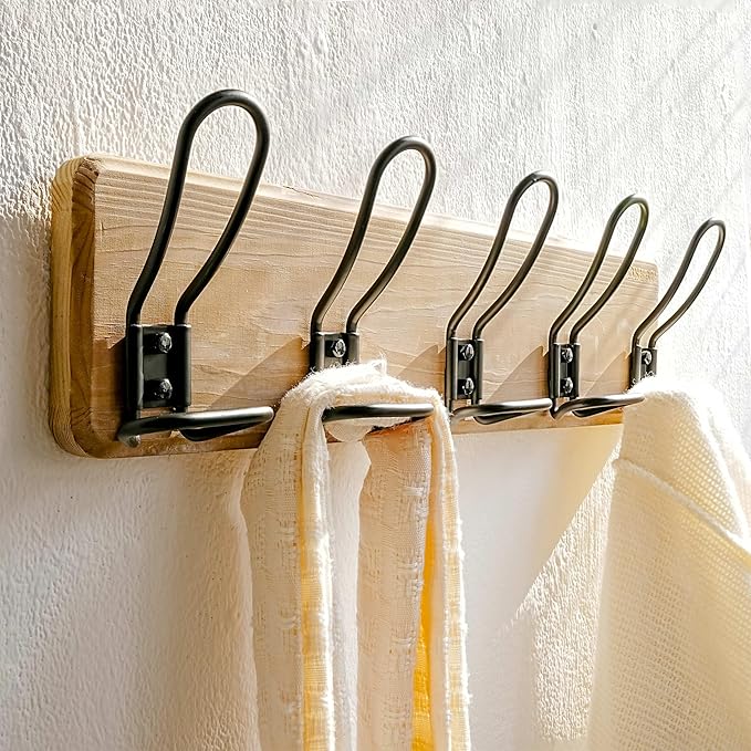 Dseap Coat Rack Wall Mounted - Heavy Duty Farmhouse Rustic Wall Coat Hanger With 5 Wire Hooks for Clothes Hat Jacket Towel, RusticWire, G25A, Weathered Brown & Black-NeatNest