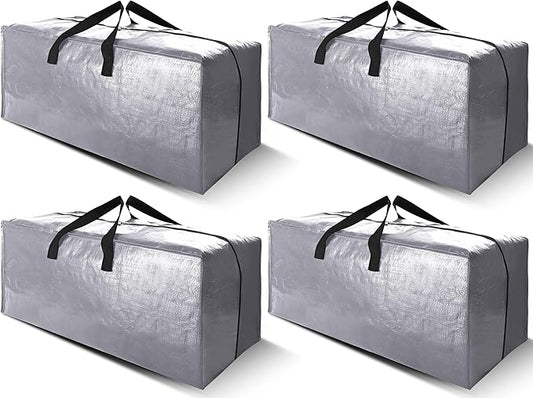 Cosy Family 4 Pack Heavy Duty Extra Large Moving Bags with Backpack Straps - Strong Handles & Zippers, Storage Totes For Space Saving, Fold Flat, Alternative to Moving Box (X-Large-Set of 4, Silver)-NeatNest