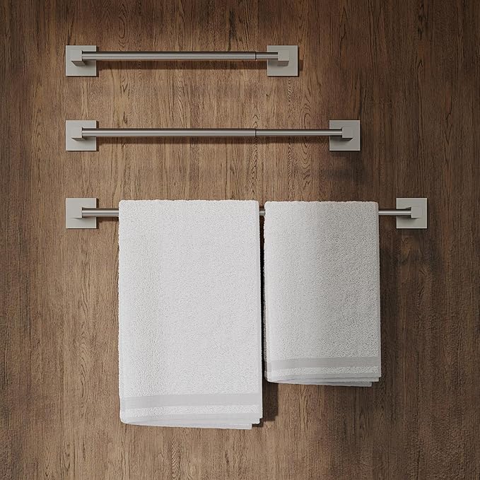 RUACQ Adjustable Towel Bar 13.8 to 24 inch,Square Base Single Towel Racks for Bathroom,Stainless Steel Towel Holder Wall Mounted,Sturdy and Rustproof(Brushed Nickel)