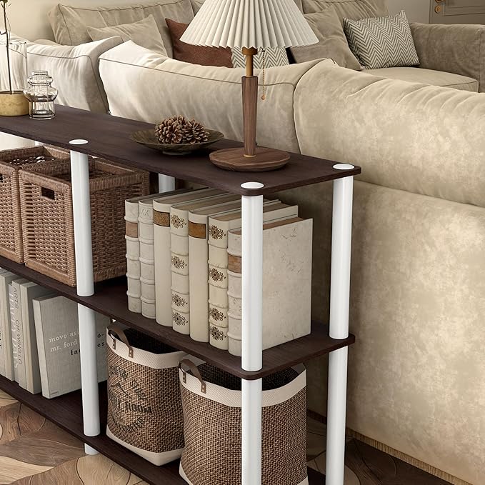 HOMES: Inside + Out Apexa Modern 3-Tier Extra Wide Shelving Units, Collectibles Display Shelves, Easy Assembly Console Table, Home Storage Organizer for Living Room, Bedroom, Office, Espresso