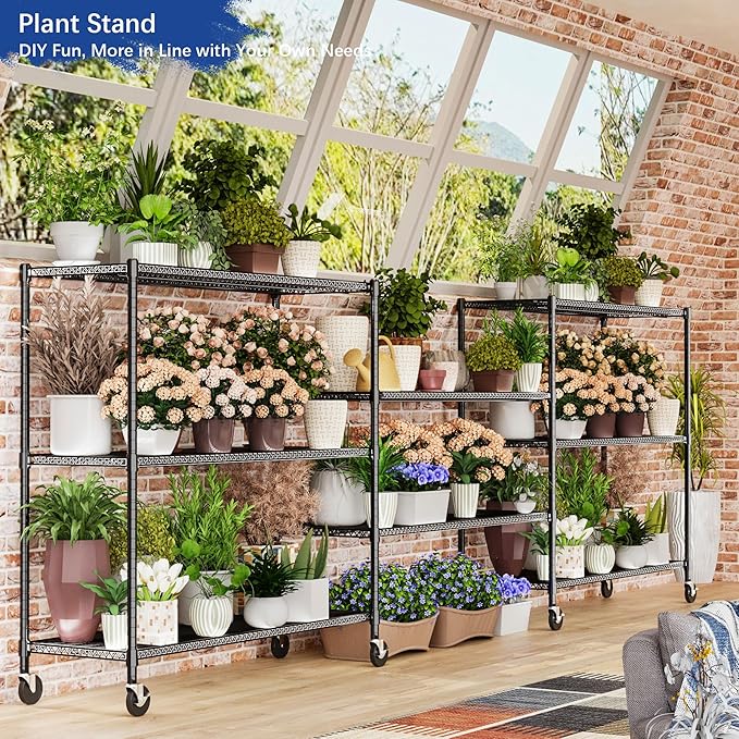 GIOTORENT 4-Tier Heavy Duty Storage Shelves with Wheels, 59.6" W x 24" D x 76.2" H, 2000LB Capacity Mobile Metal Shelving Unit, 1IN Adjustable Height for Garage & Warehouse, Black