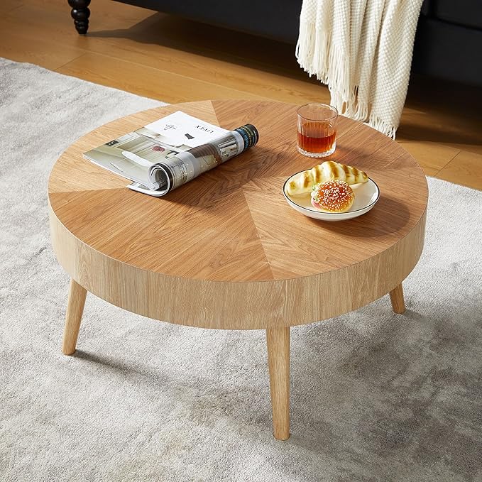 Farmhouse Round Coffee Table Set of 2, Rustic Sofa Side End Tables w/Wood Finish, Nesting End Table Set for Living Room, Bedroom (Natural)