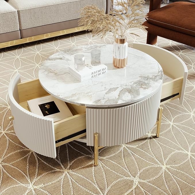 31.5'' Modern Round Coffee Table with 2 Large Drawers Storage Accent Table for Living Room(31.5'')