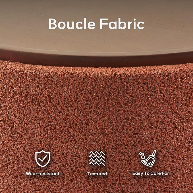 30 Inch Round Storage Ottoman Coffee Table, Modern Boucle Ottoman with Lift-Off Lid and Solid Wood Legs for Living Room, Bedroom, Corners, Apartments (Orange)
