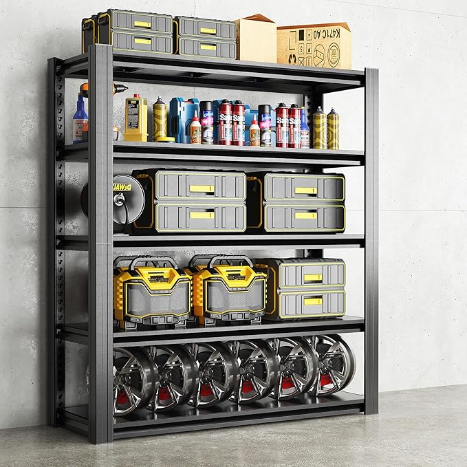 78" H Garage Shelving 3000LBS Heavy Duty Storage Racks, Adjustable 5 Tier Metal Shelves Unit, Industrial Utility Shelves for Workshop, Basement, Home Office 78" H*47.2W*18D-NeatNest