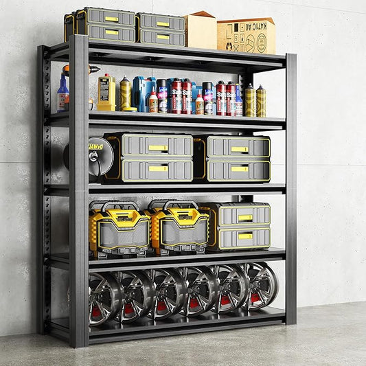 78" H Garage Shelving 3000LBS Heavy Duty Storage Racks, Adjustable 5 Tier Metal Shelves Unit, Industrial Utility Shelves for Workshop, Basement, Home Office 78" H*47.2W*18D-NeatNest