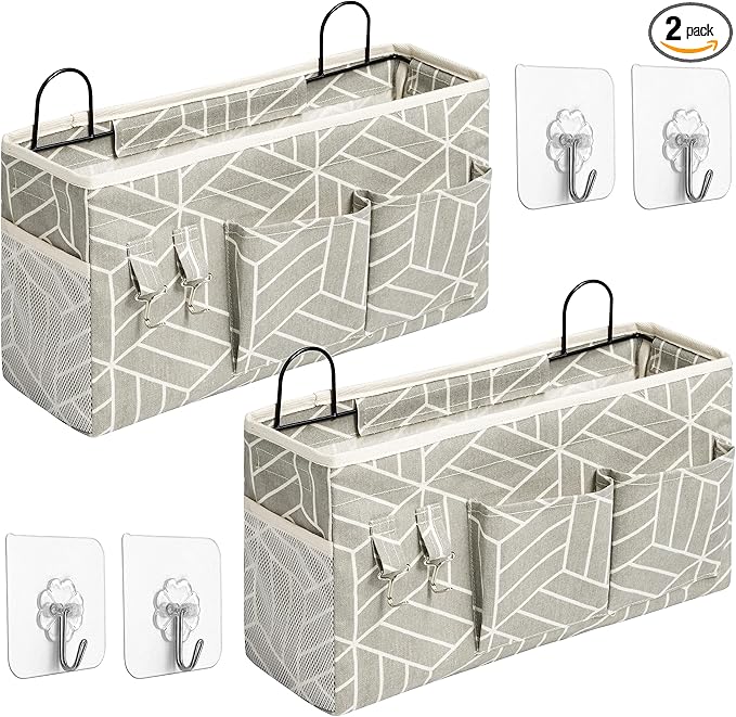 2pcs Large Wall Hanging Storage Bag, Door Closet Linen Fabric Pockets Organizer, Waterproof Multi Functional for Living Room Bedroom Bathroom Kitchen Office RV Camper with Hooks Grey-NeatNest