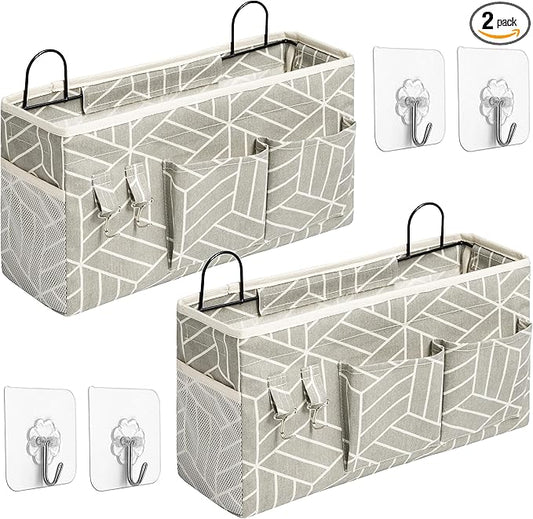 2pcs Large Wall Hanging Storage Bag, Door Closet Linen Fabric Pockets Organizer, Waterproof Multi Functional for Living Room Bedroom Bathroom Kitchen Office RV Camper with Hooks Grey-NeatNest