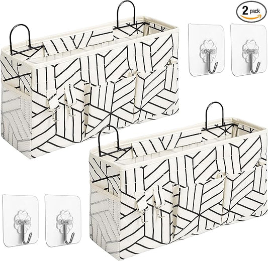 2pcs Large Wall Hanging Storage Bag, Door Closet Linen Fabric Pockets Organizer, Waterproof for Living Room Bedroom Bathroom Kitchen Office RV Camper with Hooks White-NeatNest
