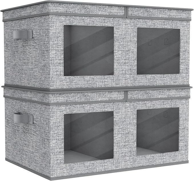 Univivi Large Foldable Fabric Storage Bins with lids [2-Pack] Collapsible Closet Storage Box for Clothes, Closet Organizer with Handles, Storage Cube Basket for Home, Bedroom (Grey, 24" x17" x 12")-NeatNest