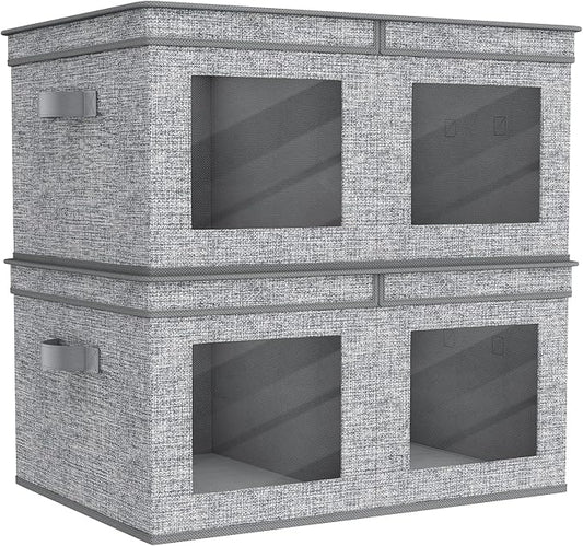 Univivi Large Foldable Fabric Storage Bins with lids [2-Pack] Collapsible Closet Storage Box for Clothes, Closet Organizer with Handles, Storage Cube Basket for Home, Bedroom (Grey, 24" x17" x 12")-NeatNest