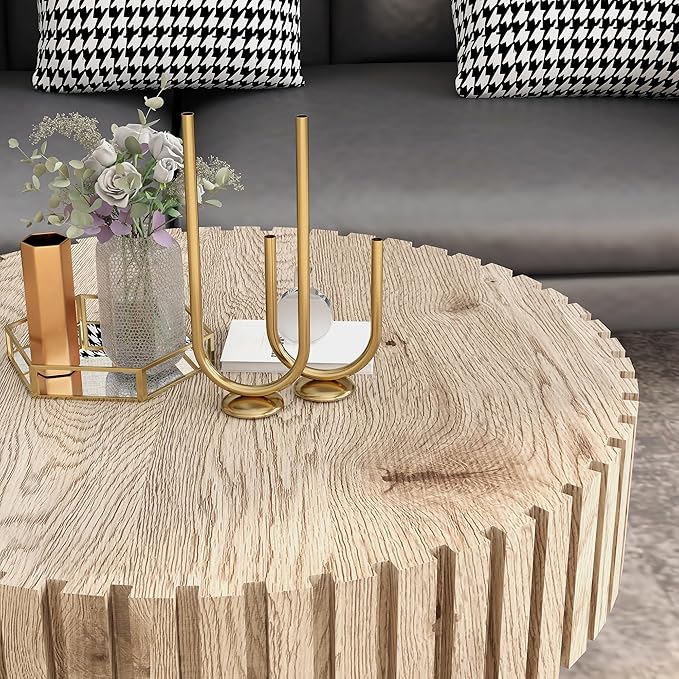 31.4" Round Modern Coffee Table, Wood Coffee Tables for Living Room, Minimalist Tea Table Circular Wooden Coffee Tables for Small Space Office Apartment Wood