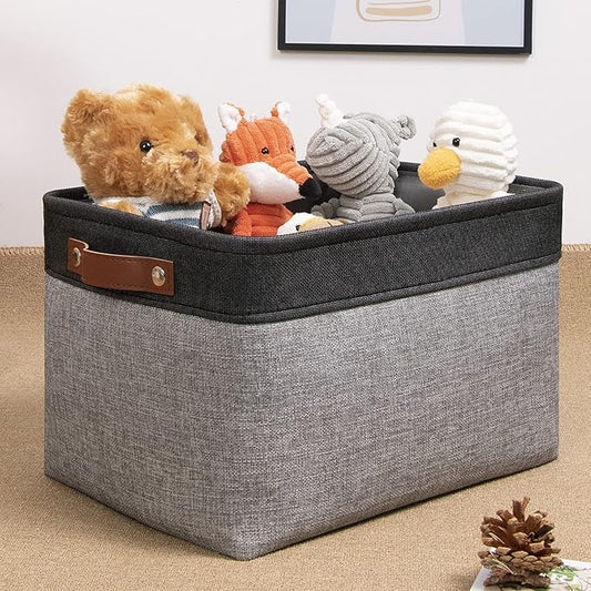 DULLEMELO Fabric Storage Basket for Shelves/Closets, Collapsible Rectangle Basket for Organizing Clothes, Toys, Towels, Books, Laundry, Nursery, Dog Toy Basket Empty (Black&Gray)-NeatNest