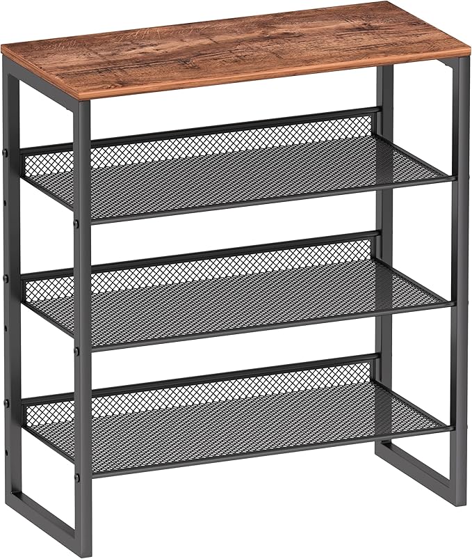 Industrial Shoe Rack - Sturdy Steel Entryway Shoe Organizer with Spacious Top - Strong Mesh Shoe Storage Shelves - Adjustable Shoe Stand for Closet Organization (4-Tier)-NeatNest