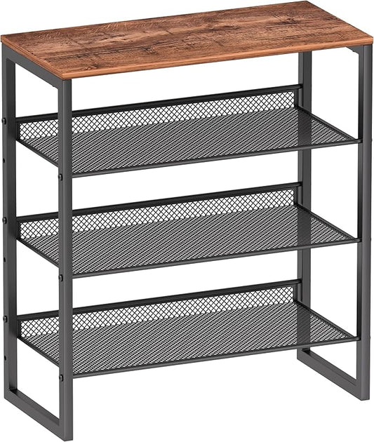 Industrial Shoe Rack - Sturdy Steel Entryway Shoe Organizer with Spacious Top - Strong Mesh Shoe Storage Shelves - Adjustable Shoe Stand for Closet Organization (4-Tier)-NeatNest