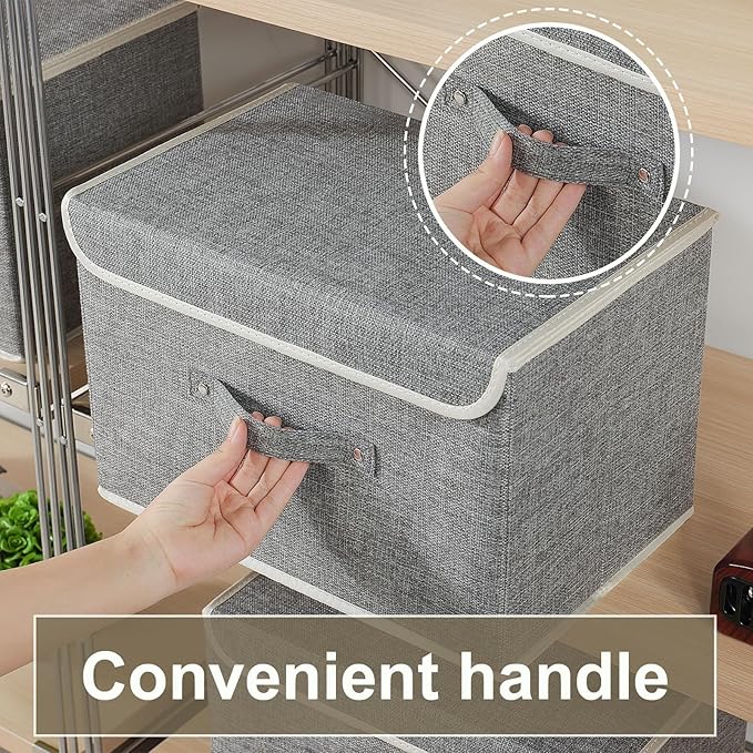 Fabric Storage Bins Cube Organizers with Flip-Top Lid and Handles,Storage Boxes for Organizing Home,Office,and Closet,Grey,3 Pack 15 x 9.8 x 9.8 in-NeatNest