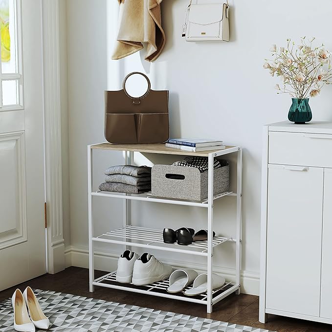 Yusong Shoe Rack Organizer, 4 Tier Industrial Shoe Storage Shelf for Closet Entryway, Narrow Sturdy Metal Shoe Shelves, White-NeatNest