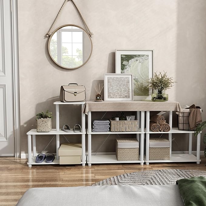 HOMES: Inside + Out Apexa Modern 3-Tier Wide Shelving Units, Collectibles Display Shelves, Easy Assembly Standing Shelf, Home Storage Organizer for Living Room, Bedroom, Office, White