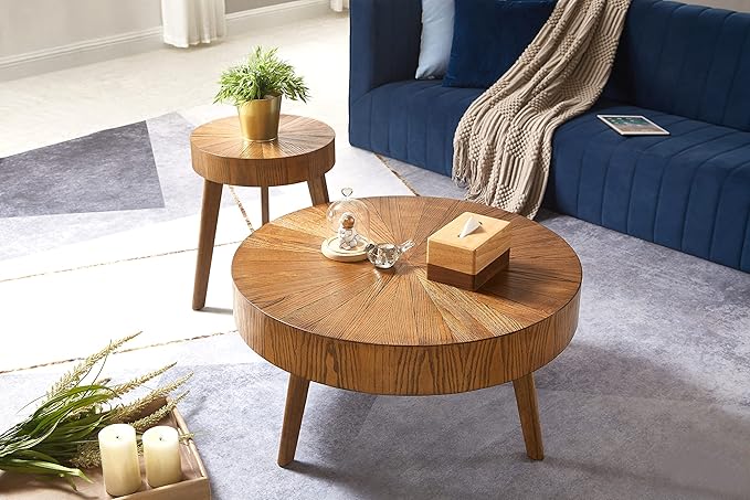 Gexpusm Round Wood End Tables for Living Room, Farmhouse Circle Side Table, Mid-Century Rustic Wooden Bedside Table Nightstand for Apartment, Easy Assembly (Only End Table, 16" Dx16 Wx18 H)