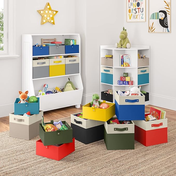 RiverRidge Kids storage bins - 10.5 Cube Storage Organizer with Handles - Turquoise Two-Tone closet organizers and storage for Toys, Shoes & More – Fits Cabinets