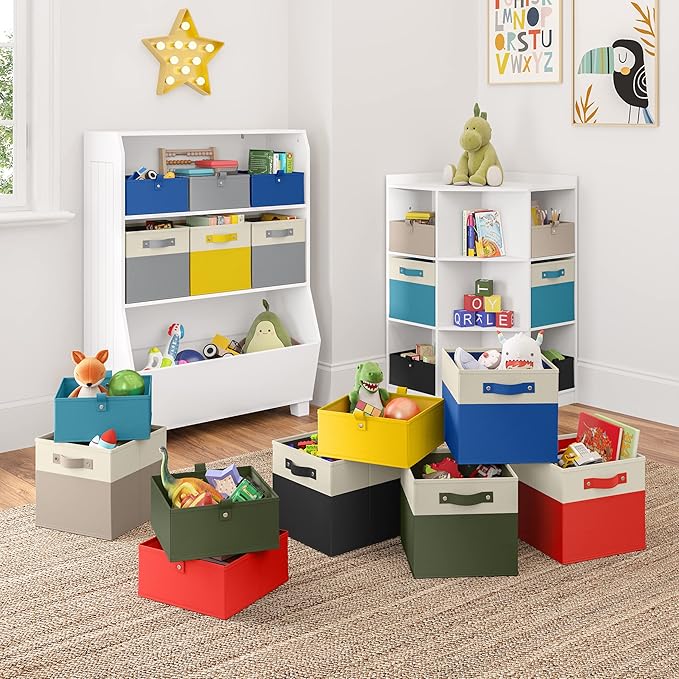 RiverRidge Kids storage bins - 10.5 Cube Storage Organizer with Handles – Taupe Two-Tone closet organizers and storage for Toys, Shoes & More - Fits Cabinets